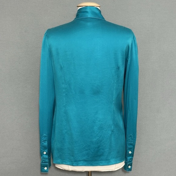 Dolce & Gabbana Women Top 46 IT 10 US Blue Silk Satin Secretary Self Tie Classic - Picture 7 of 16